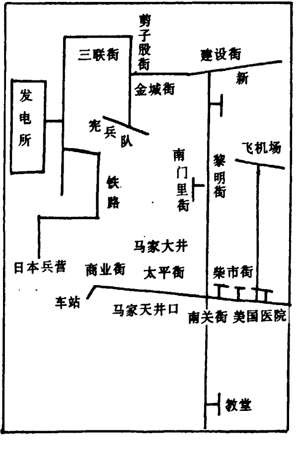 德县发电所3.30伏供电线路图（1942年）示意图
