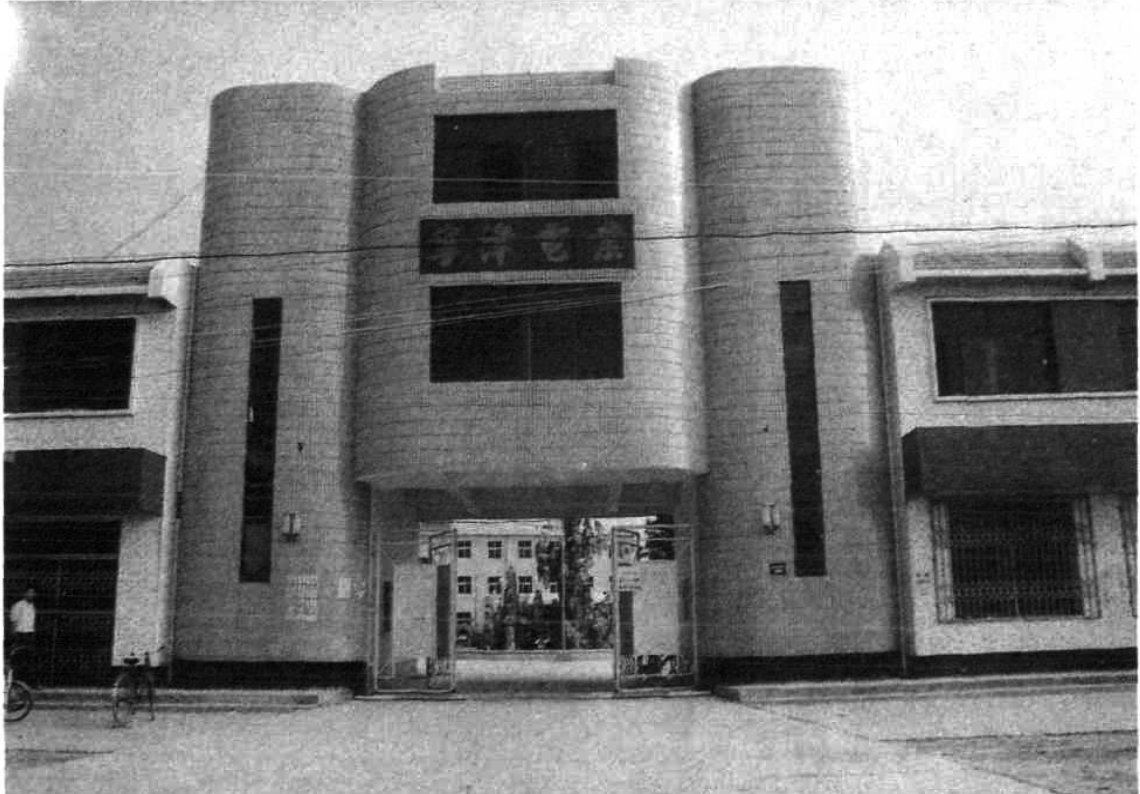 一张建筑黑白照片，展示宁津县电业公司办公楼正立面