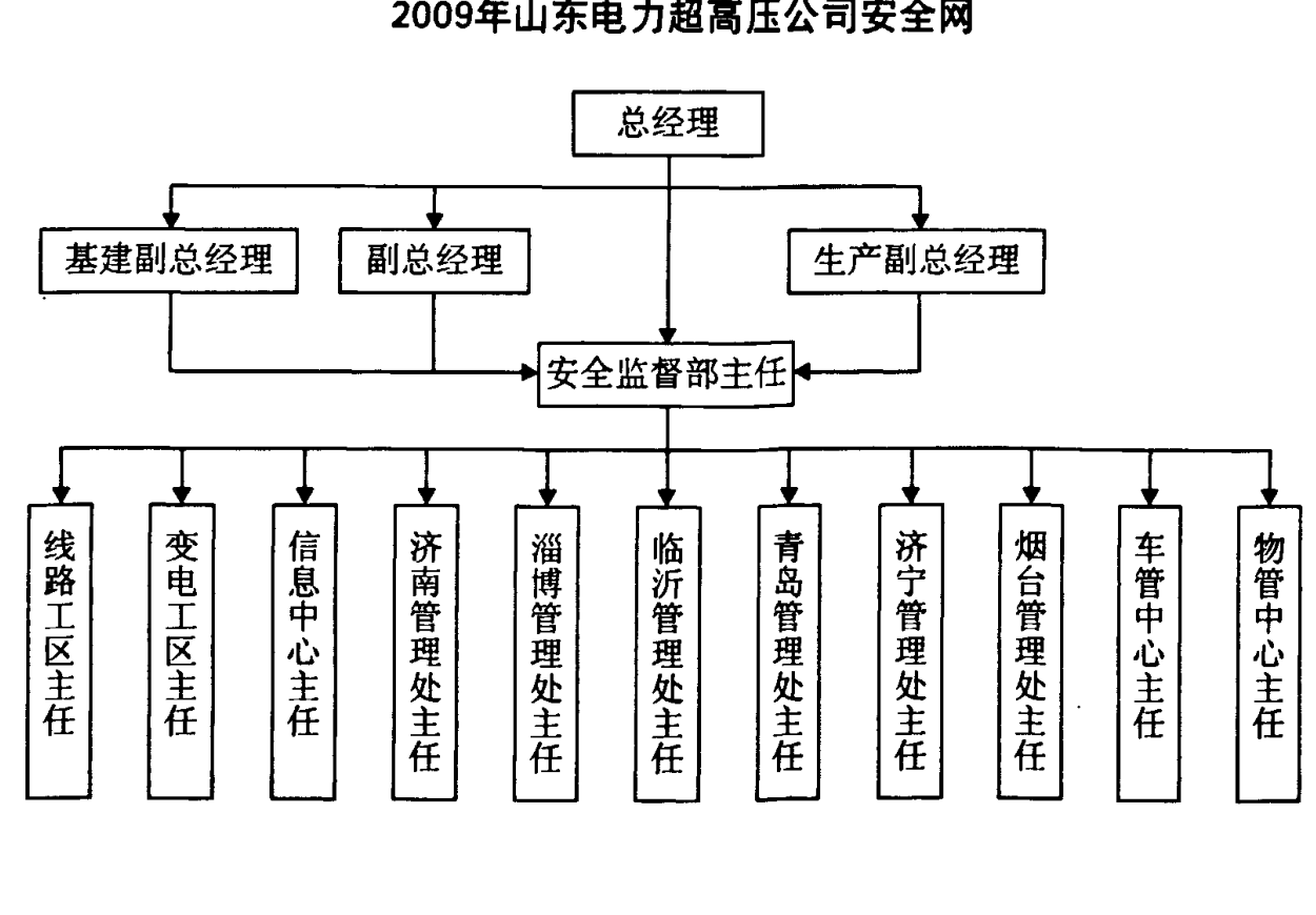 展示2009年山东电力超高压公司安全网组织架构的流程图