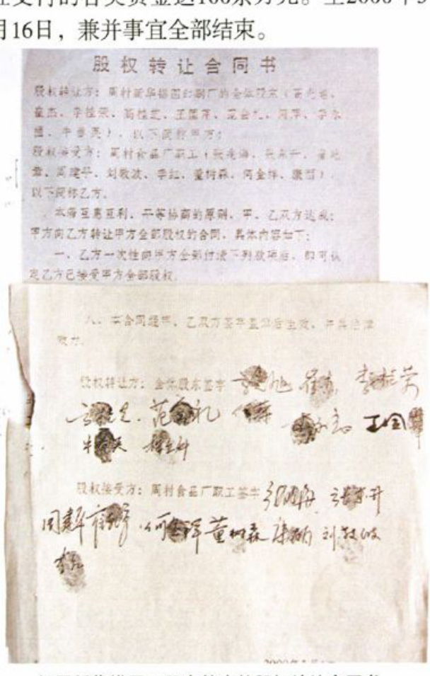 一份带有多个手写签名和印章的股权转让合同书扫描照片
