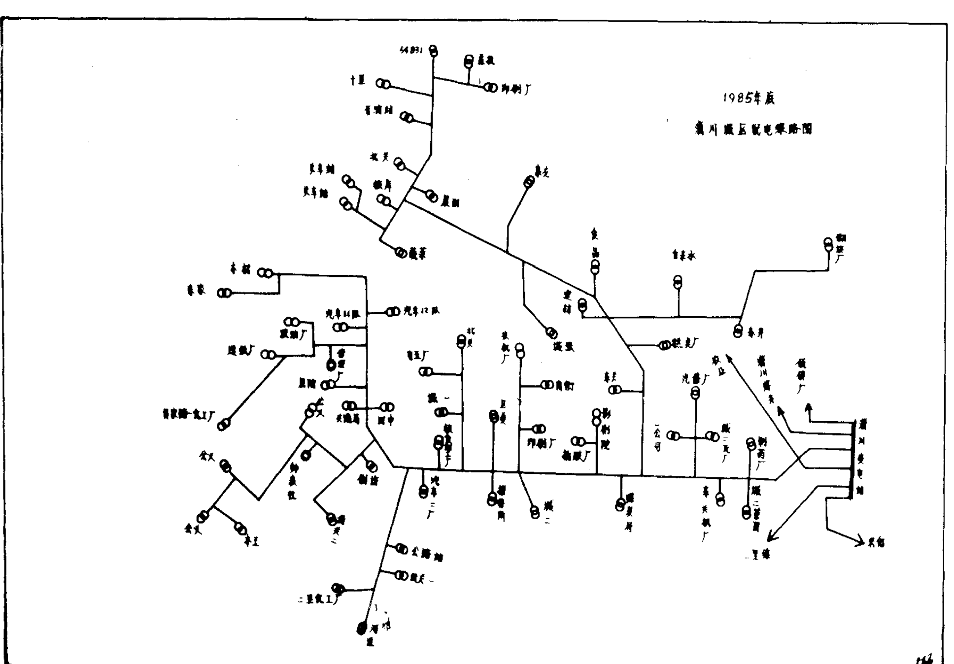1985年底蒲川矿区配电线路图